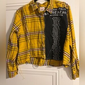 Custom Taylor swift reputation Yellow Plaid Cropped Shirt with Graphic Patch